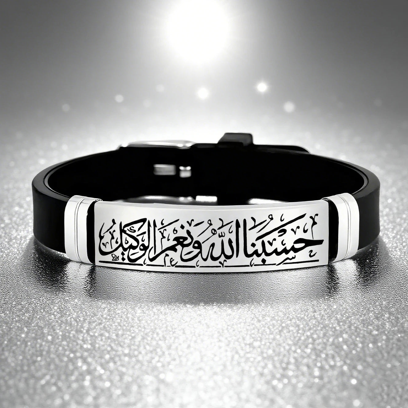Islamic Arabic calligraphy,stainless steel wristband,prayer for Allah's blessing and protection,Eid al Fitr,Ramadan Thanksgiving