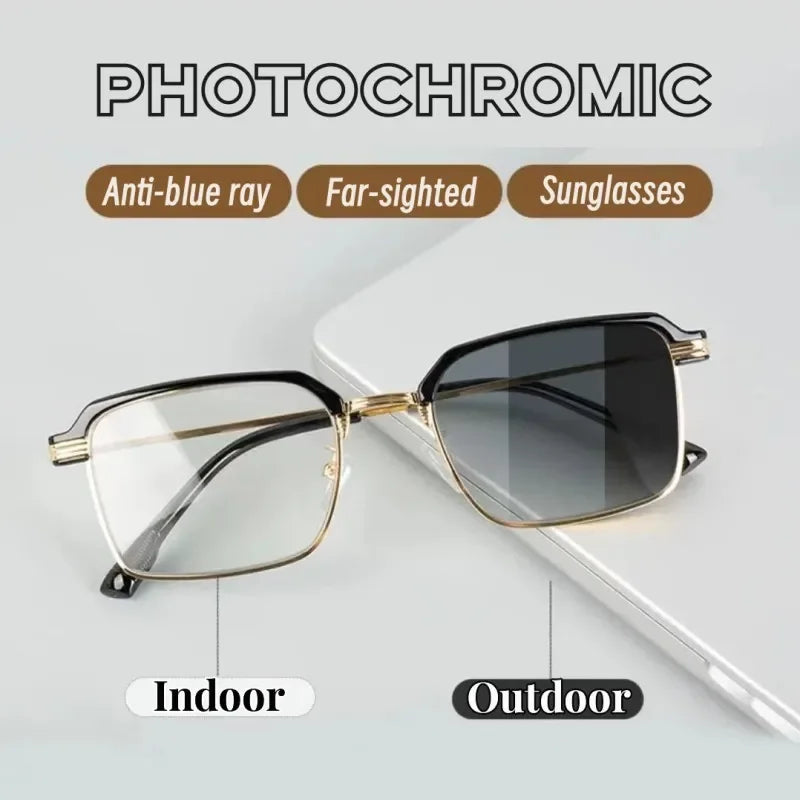 Photochromic Reading Glasses High Definition Men's Anti-blue Presbyopia Eyewear Metal Fashion Classic Hyperopia Eyeglasses