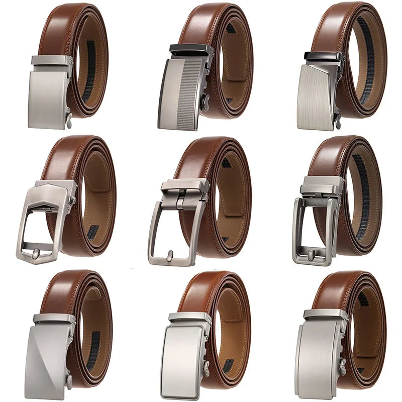 Men's Genuine Leather Belt Fashion Automatic Buckle Belt for Popular Business High Quality Male Belt Brown