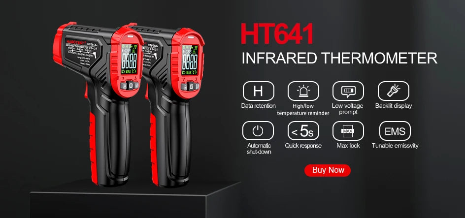 HABOTEST HT650 Digital Infrared Thermometer-50~380/550/800 Laser Non-Contact Pizza BBQ Grill Engine Industry IR Thermometer Gun