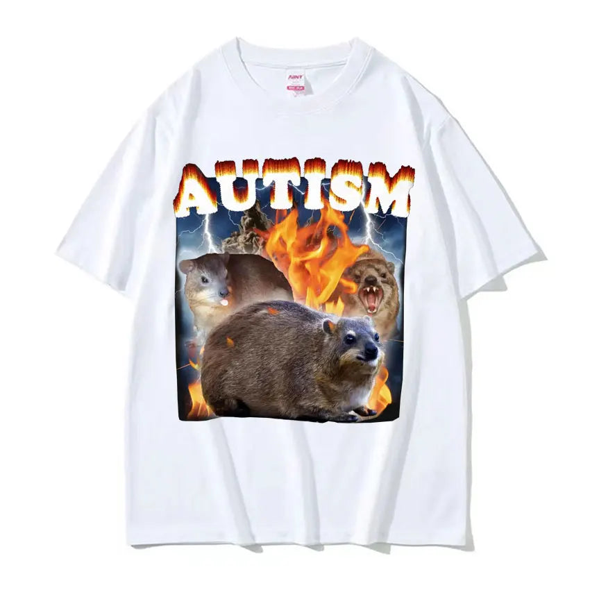 Autism Funny Hyrax Meme Tee Shirt Men's Clothing Hip Hop Fashion Vintage T-shirt Unisex High Quality Cotton Short Sleeve T Shirt