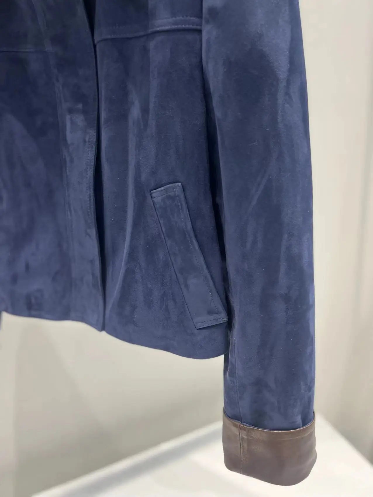 European Imported Suede Jacket Women 2025 Autumn Winter Branded New Contrasting Leather Coat Navy Blue Short Locomotive Casacos