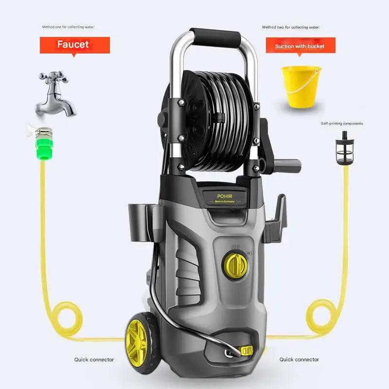High Pressure Washer 130Bar 220V Home Use with Built in Reel Storage High Power 1800W for Cars & Floors Efficient Cleaning Power