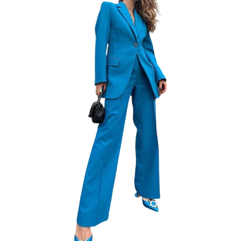 Women's Suit Winter Fashion Long-sleeved Solid Color Casual Suit Jacket and Trousers Matching Sets Two-piece Suit Pant Sets