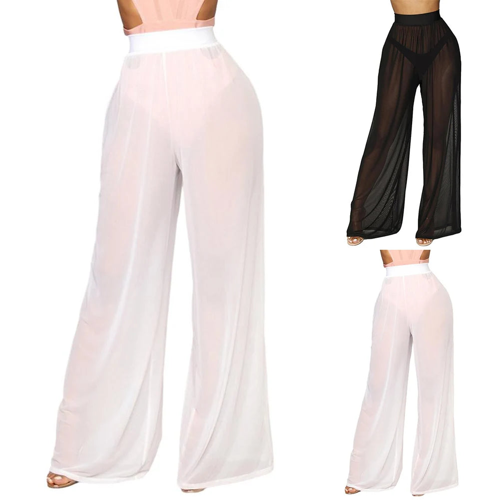 Pants Trousers Dating Daily Shopping Vacation Loose Mesh Polyester Sheer Soft Solid Color Transparent Dynamic Flare