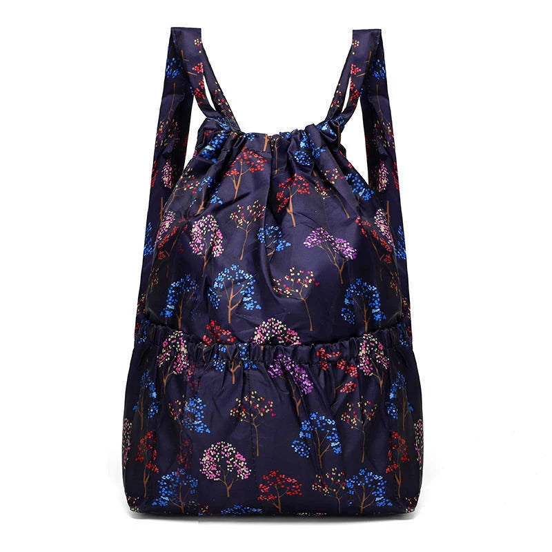Women's Backpack Drawstring Large Capacity Lightweight Leisure Minimalist Portable Shopping Travel Bag Fitness Sports Bag