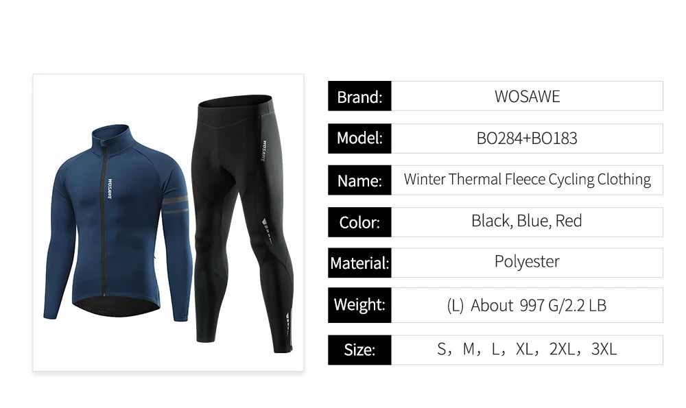 WOSAWE Winter Autumn Cycling Clothes Riding Suits Bicycle Men Long Sleeves Jacket Thickening Windproof Bike Jackets