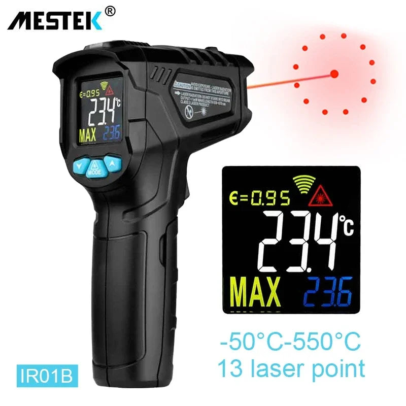 Mestek IR02C Infrared Thermometer C/F Non Contact Pyrometer Temperature Meter Digital Laser Thermometer with temperature probe
