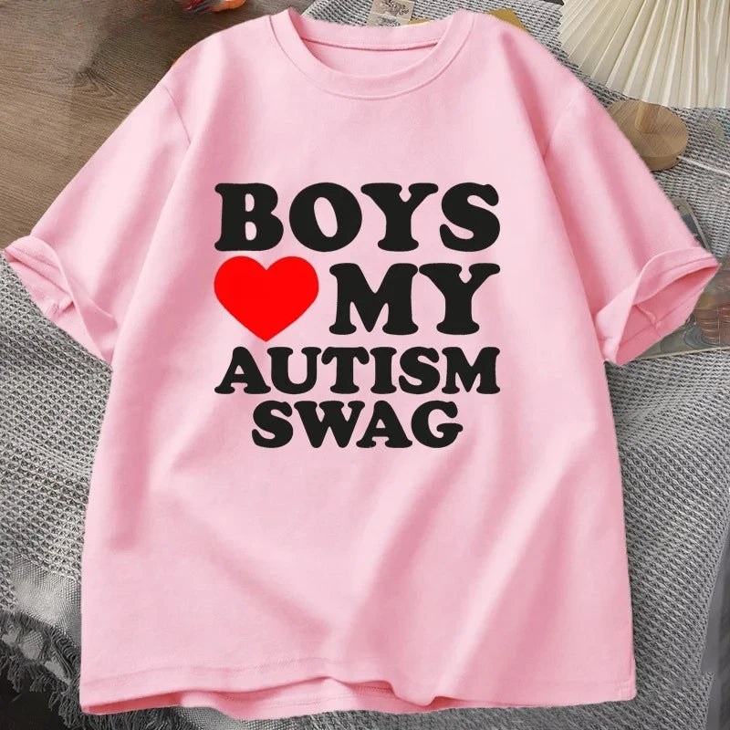 Girls Boys Love My Autism Swag T Shirt Women Men Funny Autistic Girls Awareness Idea T-Shirt Couple Lover Short Sleeve Tees