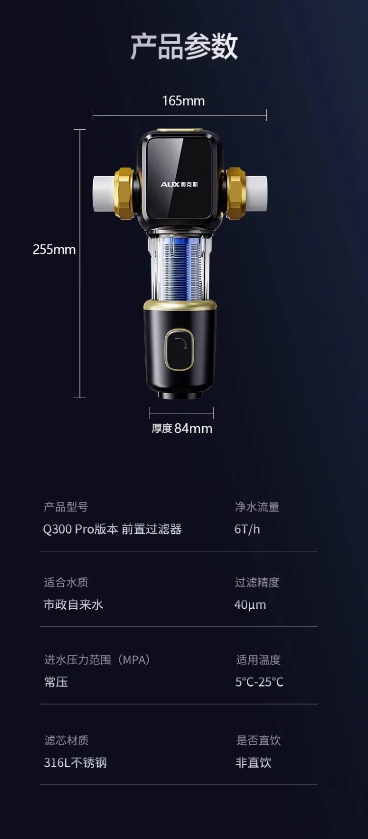 220V AUX Whole House Water Filter Automatic Backwash Stainless Steel Purifier for Home WCL