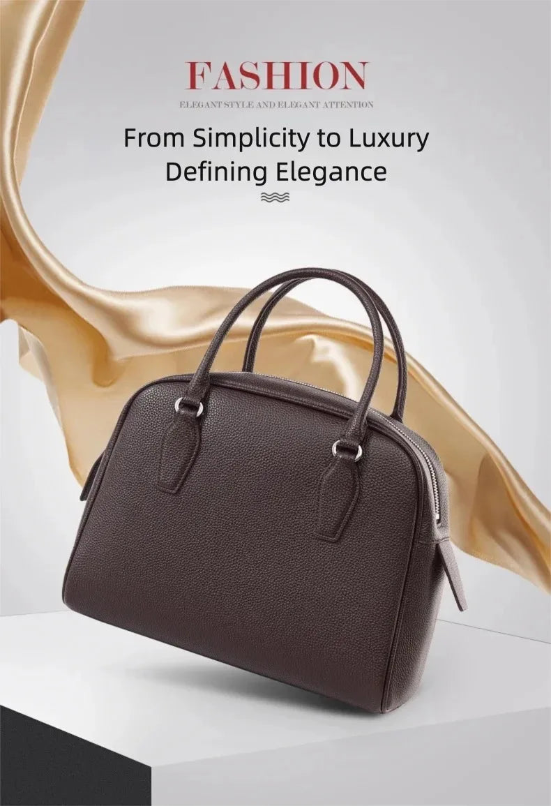 New Women's Handbag, Simple Casual Bag, Large-Capacity Briefcase, Fashionable Commuter Tote Bag, Retro-Style Water-Repellent Bowling Bag