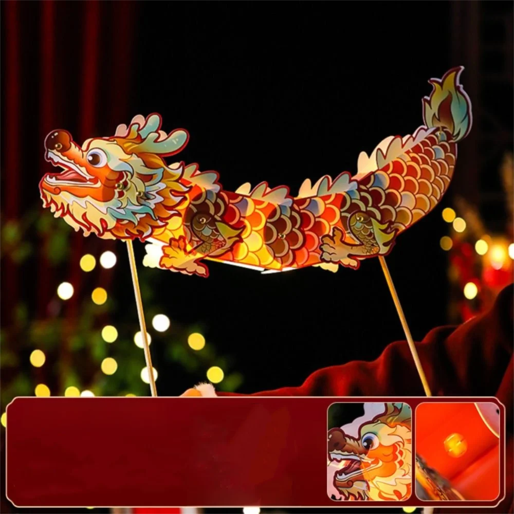 Luminous Mid-Autumn Dragon Dance Lantern DIY Craft Cartoon Chinese Style Dragon Lamp Festival Creativity Handheld Dragon Lantern