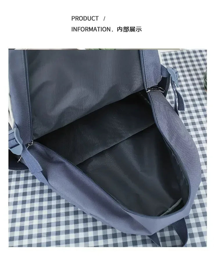 5PCS Kit Backpack Female Fashion Lady High Capacity Waterproof College Trendy Girls Laptop School Bags Cute Girl Travel Book Bag
