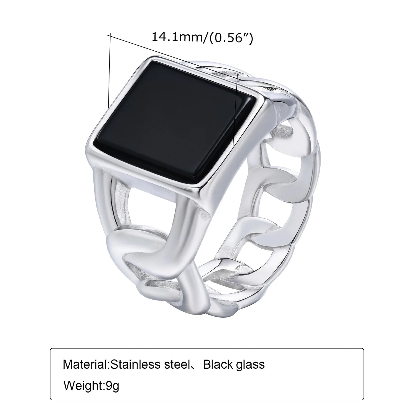 Vnox Stylish Square Natural Stone Signet Rings for Men, Stainless Steel Metal Finger Ring Party Gift Jewelry