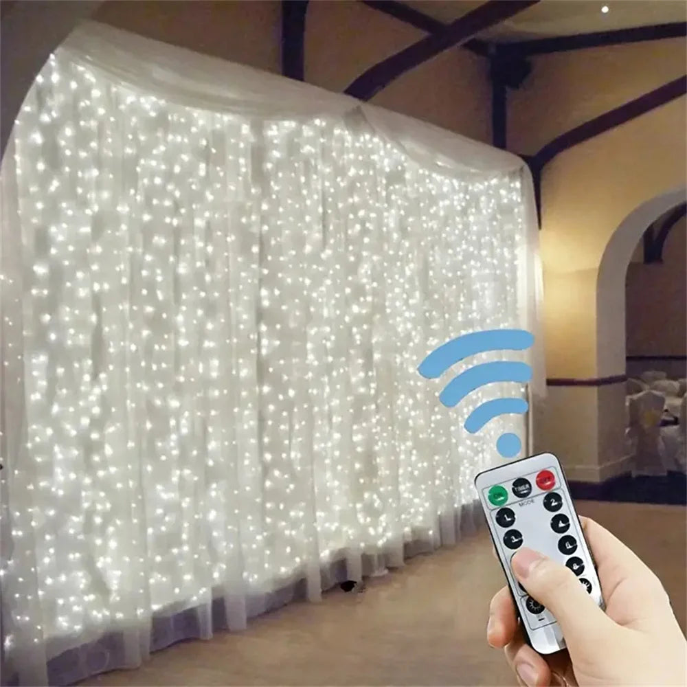 USB Plug Wedding Garland Valentine's Day Ramadan EID Mubarak Decoration for Home Curtain Lights 8 Modes LED Curtain Fairy Light