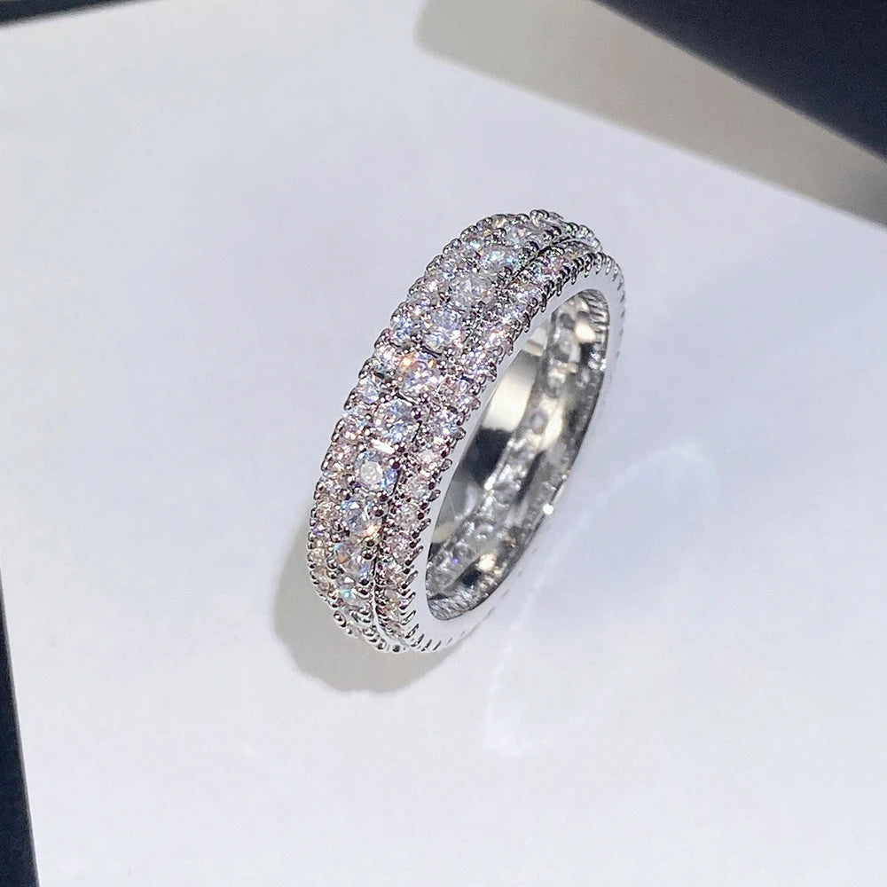 925 Sterling Silver Ring Inlaid Crystal Zirconium Round Ring Stone Men And Women Luxury Simple Fashion Gift Jewelry