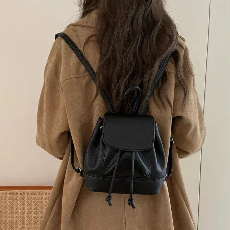 Small Fashion Backpacks School Bags for college girls Pu Leather Women Shoulder Bag Cute Flap String Female Handbags Tote Purse