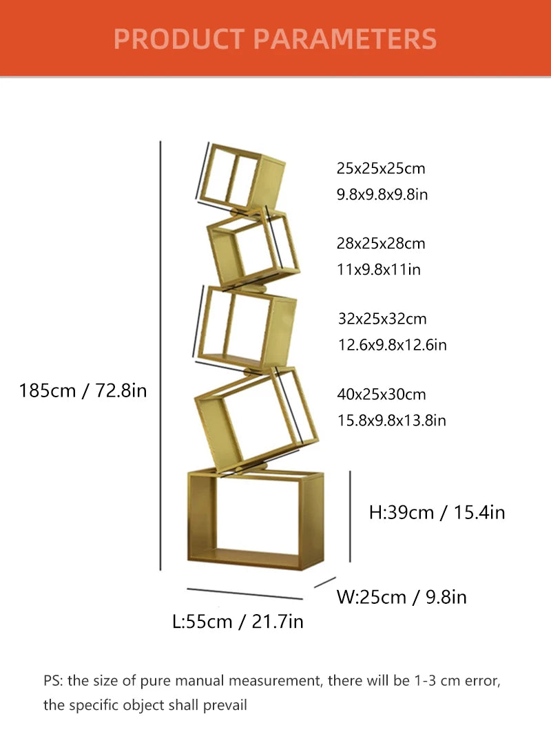5 Layer Grid Bookshelf Modern Simple Foldable Storage Metal Living Study Room Decoration Corner Arrange Floor Standing Bookshelf