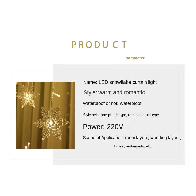3.2M Christmas Snowflake Curtain Lights - LED Flashing Fairy String Lights, Waterproof for Holiday Party Wedding Xmas Tree Decor