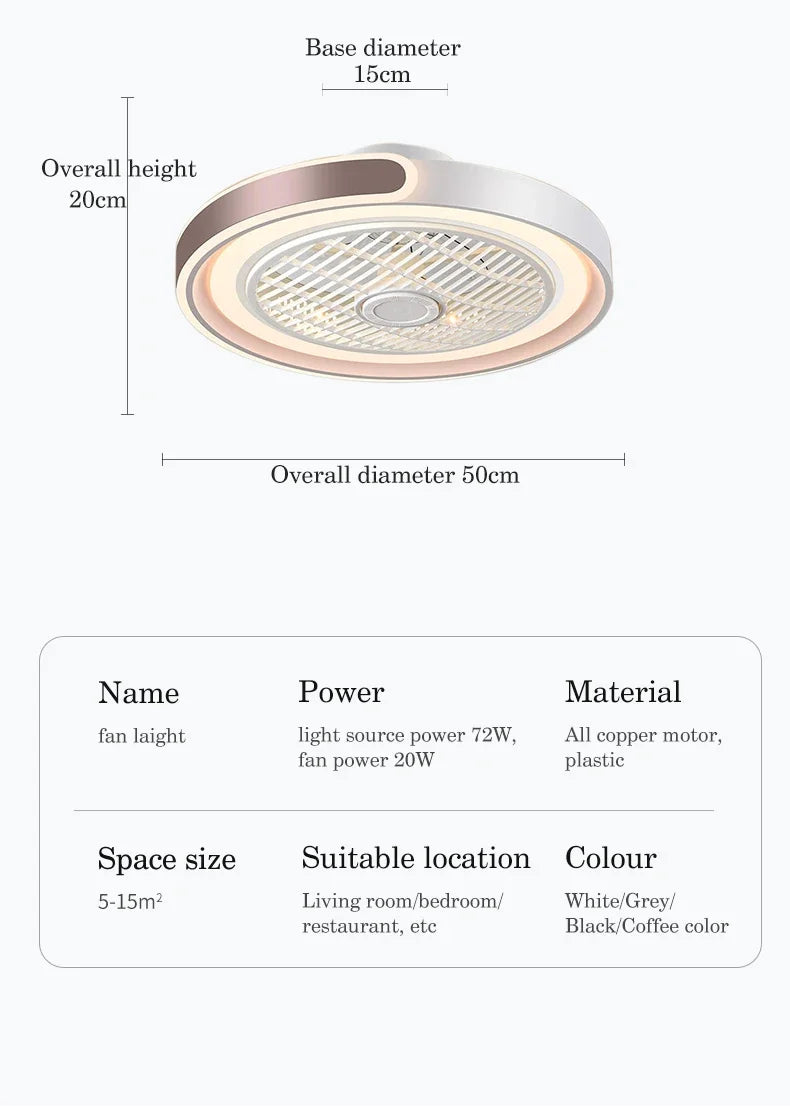 Moder Smart Fan Light Living Room Bedroom Dining Quiet Study Eye Protection Invisible Blade Reversible Durable LED Ceiling Lamp