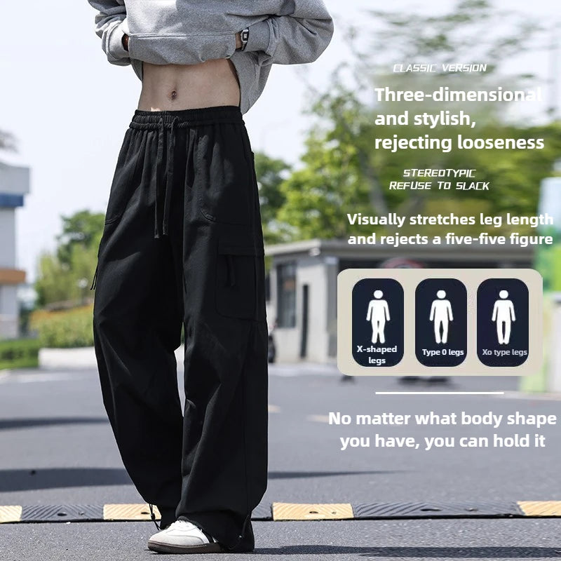 Men's work pants  black straight tube loose paratrooper pants  spring and autumn men's pants  wide leg 2025 new casual pants