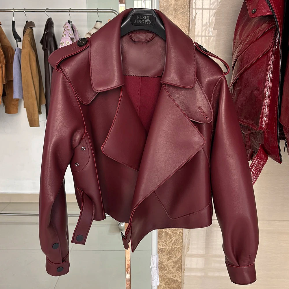 YOLOAgain Oversized Real Leather Jacket Women Sheepskin Coat