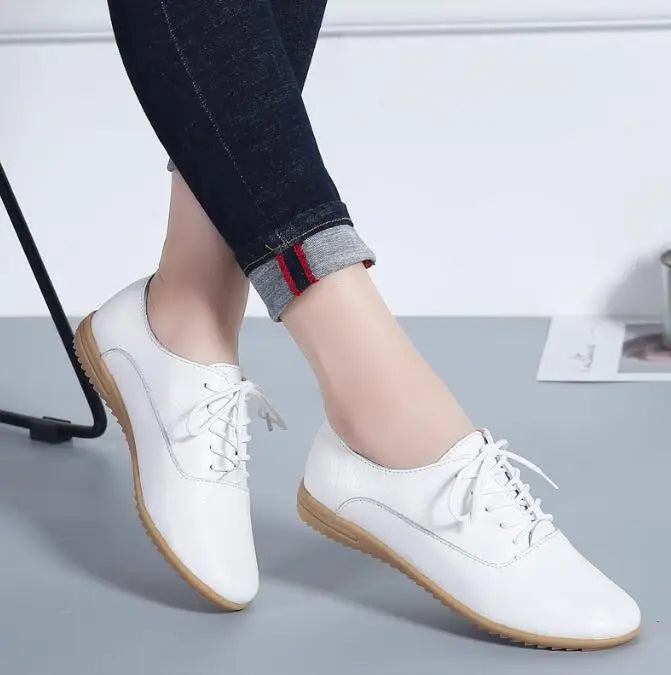 Genuine Leather 2024 Summer Loafers Women Casual Shoes Moccasins Soft Pointed Toe Ladies Footwear Women Flats Shoes White