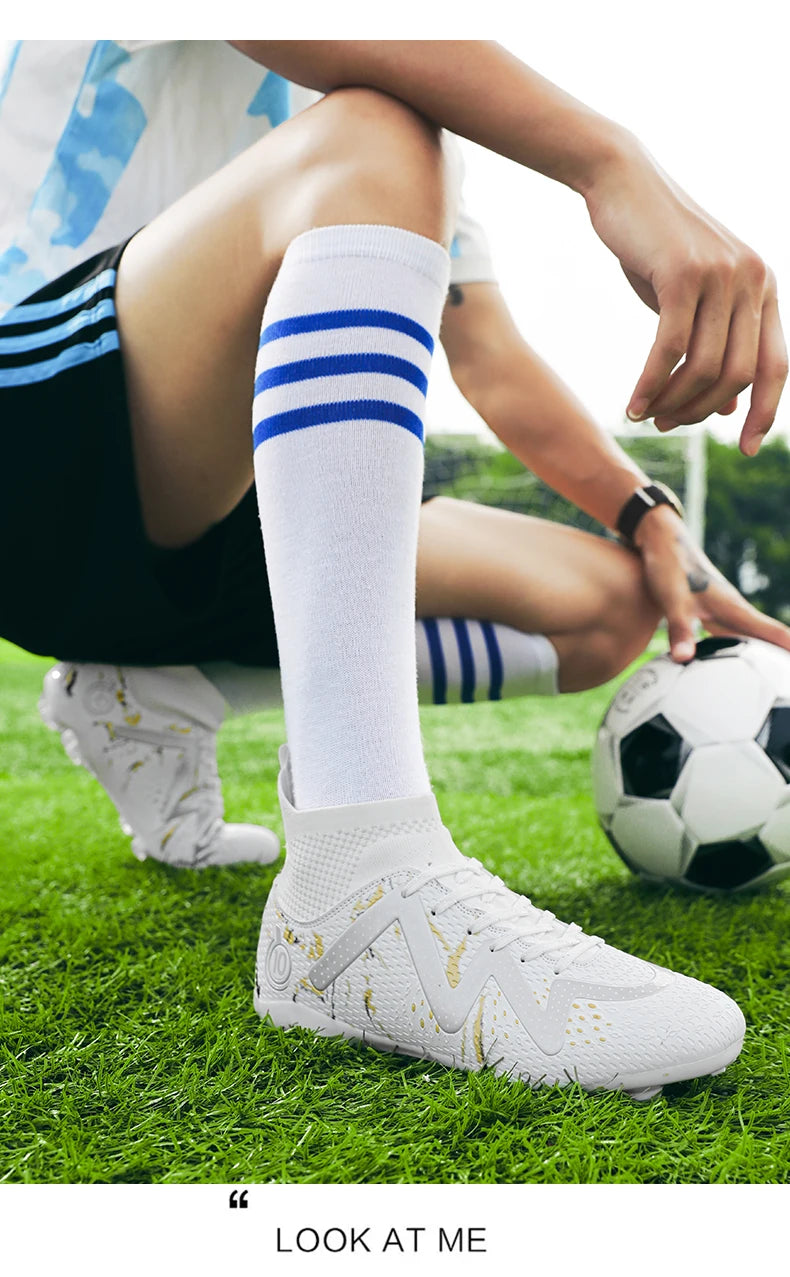 Adult Professional FG/TF Soccer Shoes Non-Slip Long Spike Football Boots Young Kids High Ankle Cleats Grass Soccer Sneakers ﻿