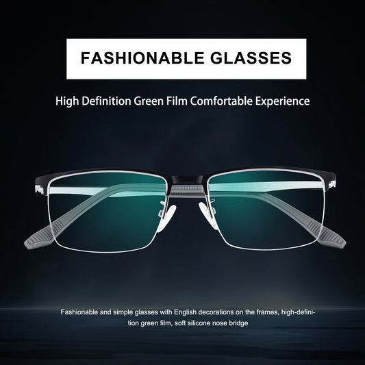 Fashionable Half-Frame Reading Glasses, Suitable for Reading Books, Electronic Devices, Both Indoors and Outdoors, with Flexible Temples, High-Definition Anti-Blue Light Lenses, and Comes with a Premium Reading Glasses Case,