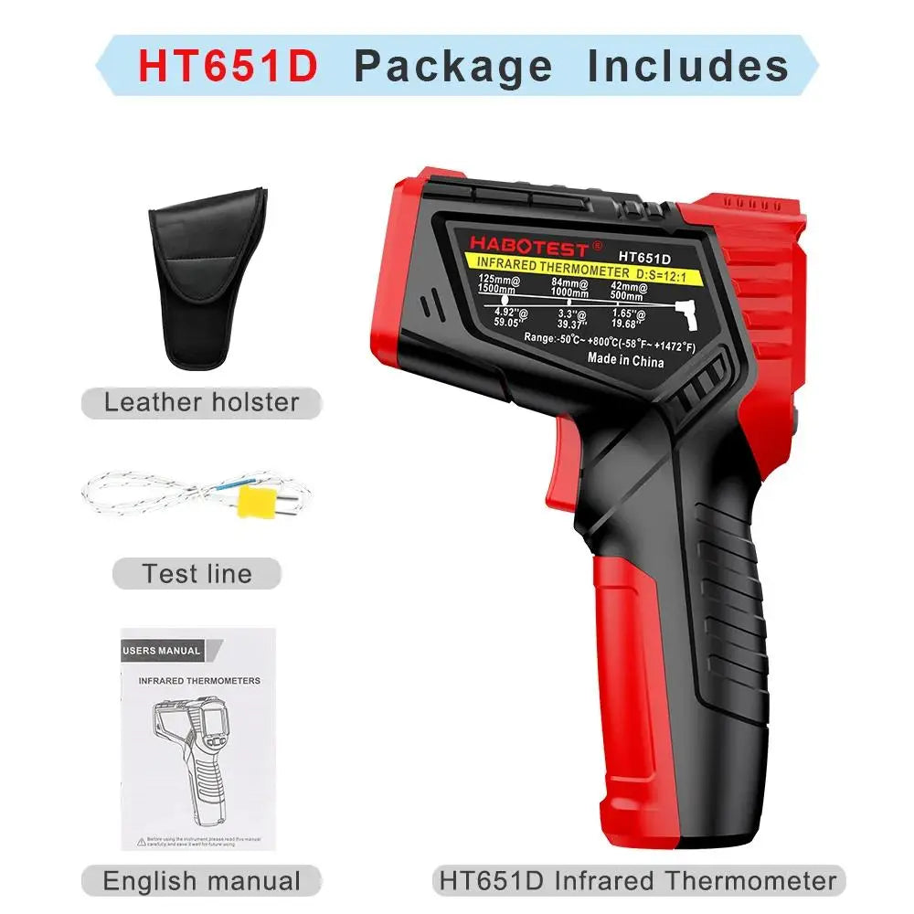 HABOTEST HT651D Infrared Thermometer Laser Temperature Meter -50-800℃ Non-contact Industrial Infrared Laser Temperature Meter