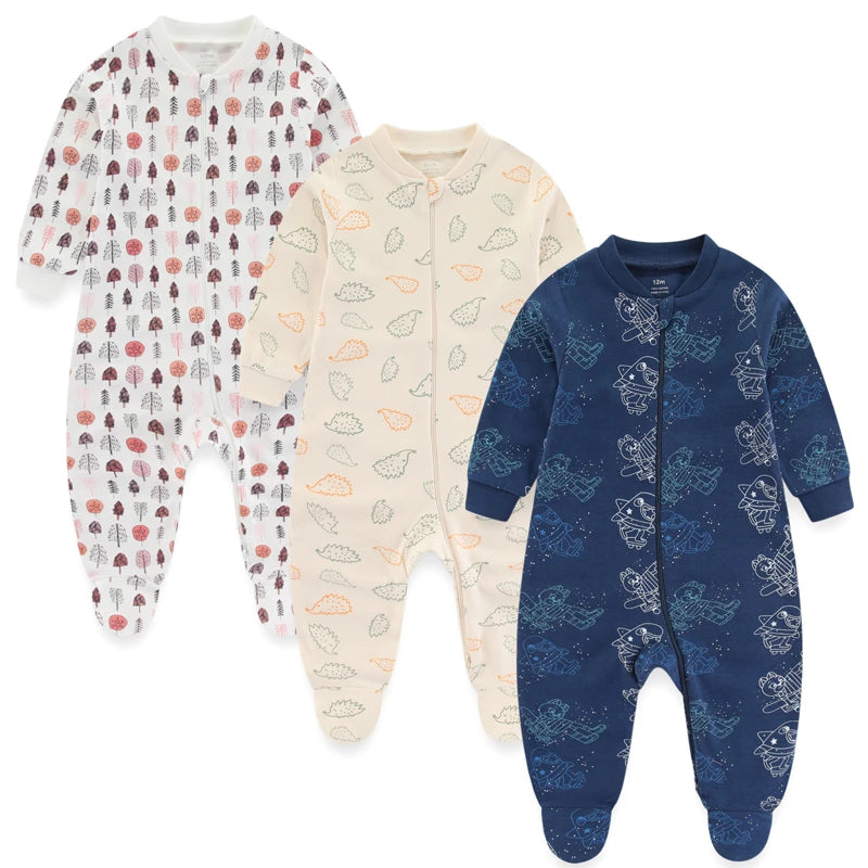 Cotton Baby Girl Clothes 3Pieces Cartoon New Born Baby Boy Clothes Sets Long Sleeve Autumn Footie Jumpsuits Zipper Spring Bebes