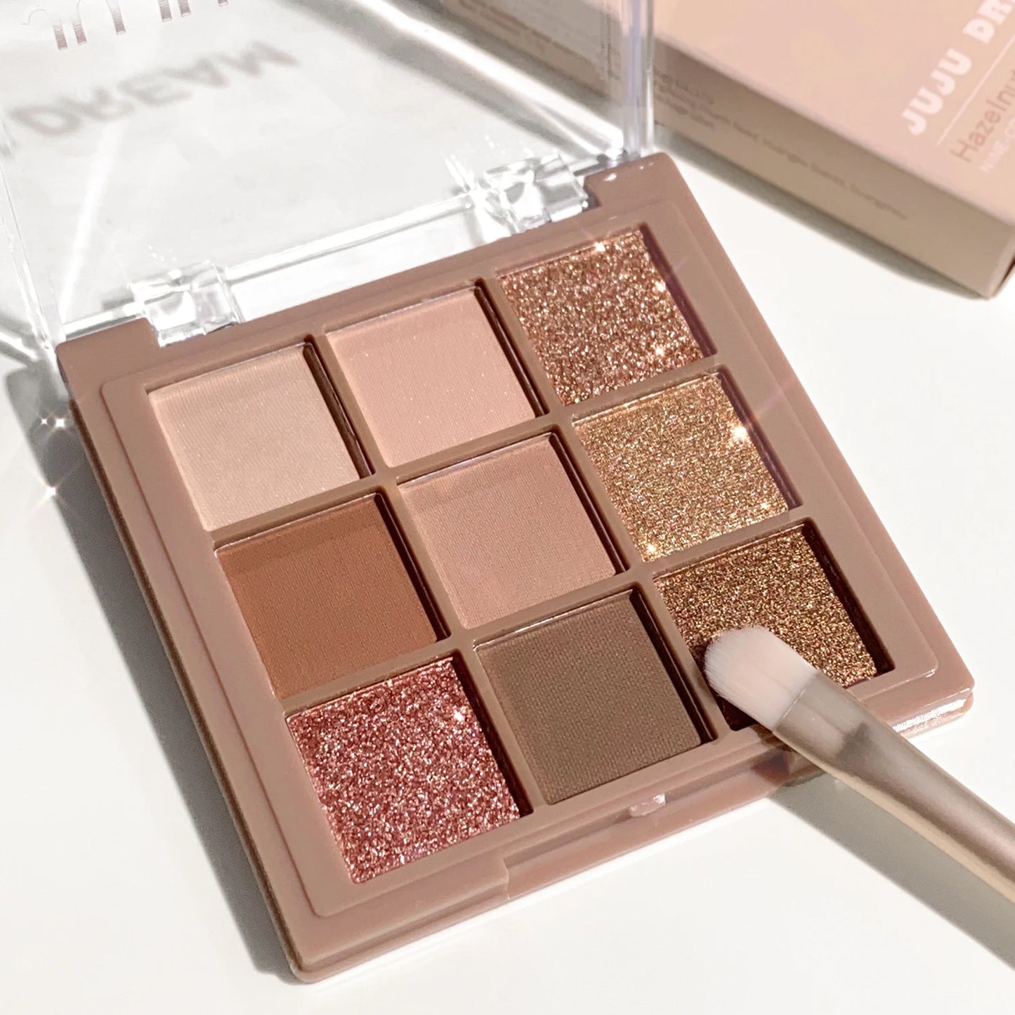 Milk tea nine-color eyeshadow palette, nine-grid eyeshadow with fine shimmer, shimmer and matte nude shades