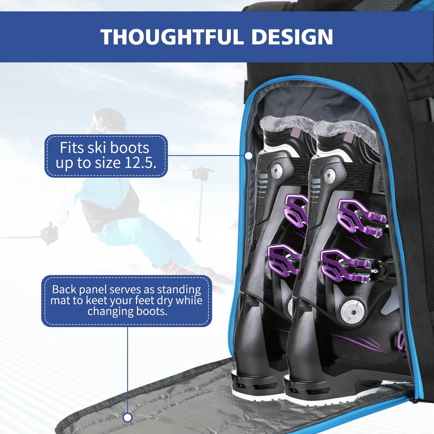 Ski Boot Backpack for Ski Travel, Wet Dry Separation Keeps Boots and Gear Organized, Large Capacity Water-Resistant Storage