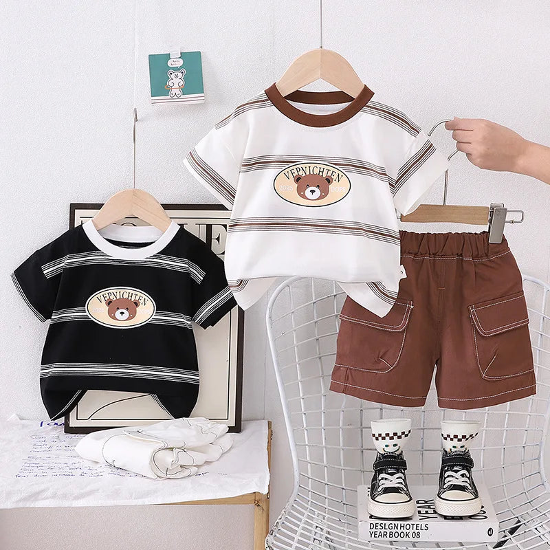 2025 Summer Children Boys T-shirts Sets Cartoon Printed Baby Boy Short Sleeve Tops and shorts 0-4 Years Toddler Kids Clothes
