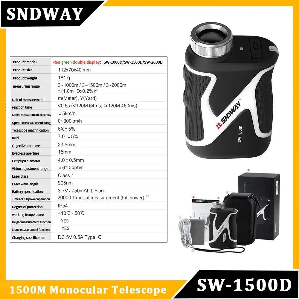 SNDWAY Golf Laser Distance Meter Rangefinder for Hunting 1000M 1500M 2000M Laser Telemeter Golf Camera Outdoor Telescope
