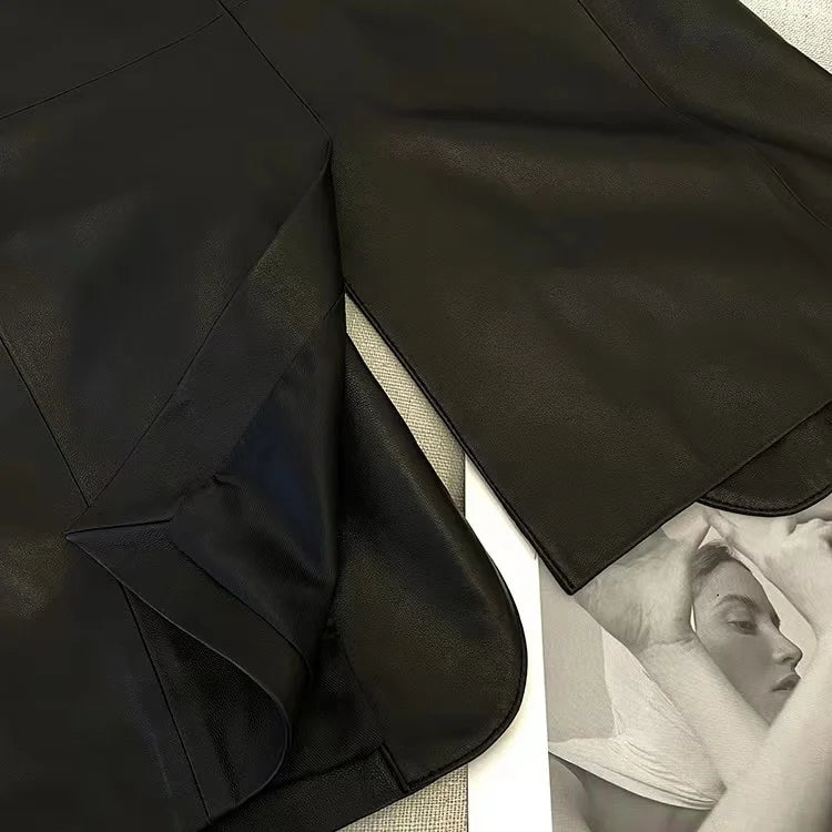 European American Streetwear Leather Jacket For Women Chic Loose Fit Suit Coat Female Flip Pocket Two Bottons White Blazer Mujer