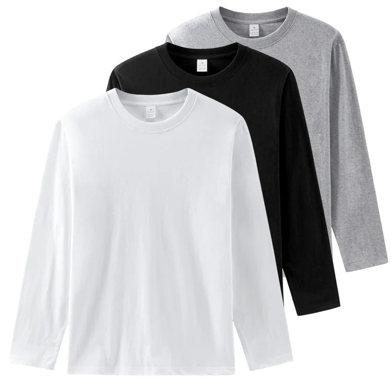 Cotton 100% Long-sleeved Men's T Shirt MRMT 2025 Brand New Round-collar Solid-color Men T-shirt for Male Tshirt Man Tops Tees