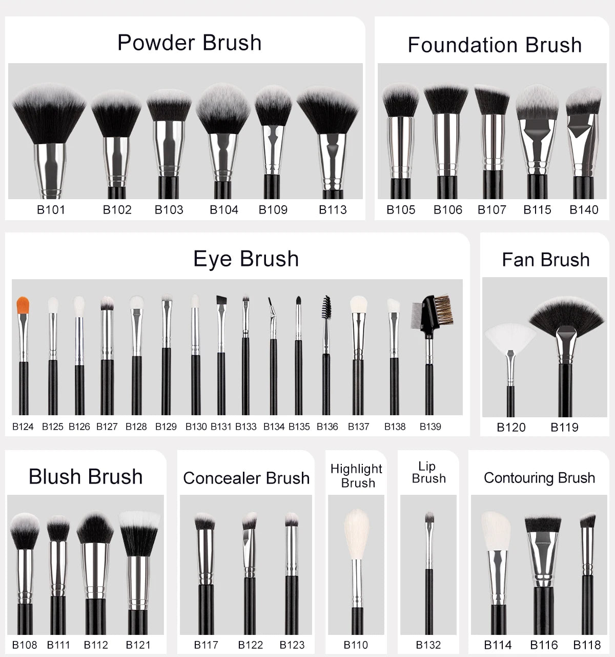 Professional 40Pcs Makeup Brushes Set Soft Synthetic Bristle Powder Blending Contour Eyebrow Eyeshadow Fan Foundation Brush