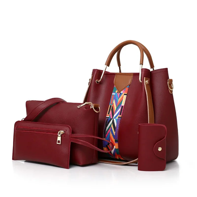 Women's Bag Luxury Handbag Large Capacity Tote 4 Pcs Ladies Bag Fashion Shoulder Bag Wallet Card Bag