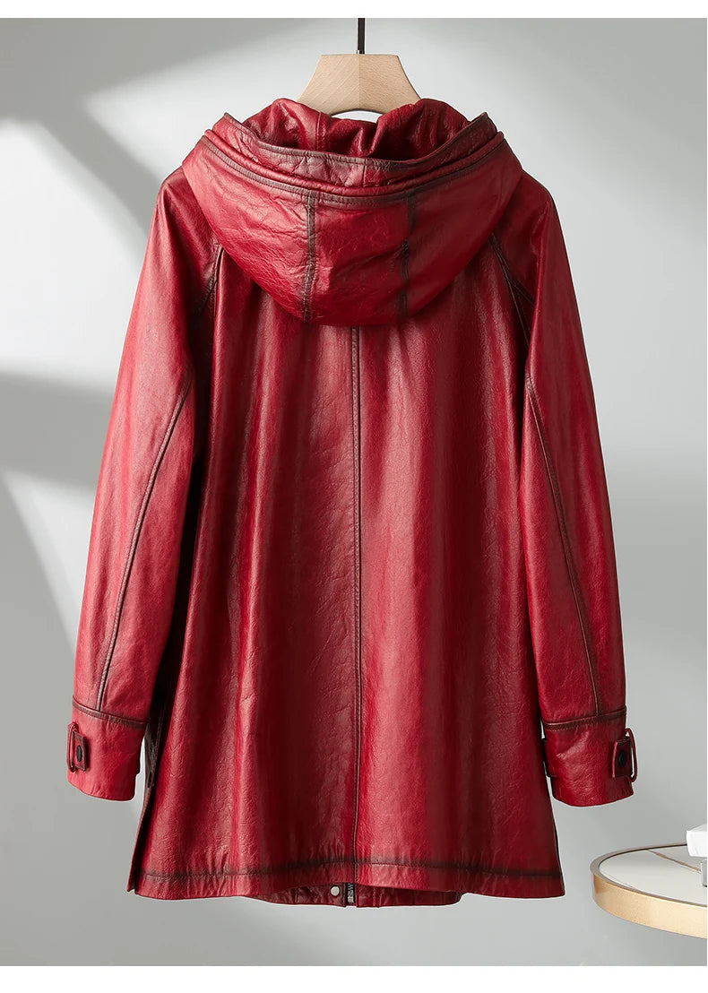 Tajiyane 100% Real Leather Jacket Women Autumn Winter Hooded Vintage Genuine Sheepskin Coat Mid-length Fashion Jaqueta Feminina