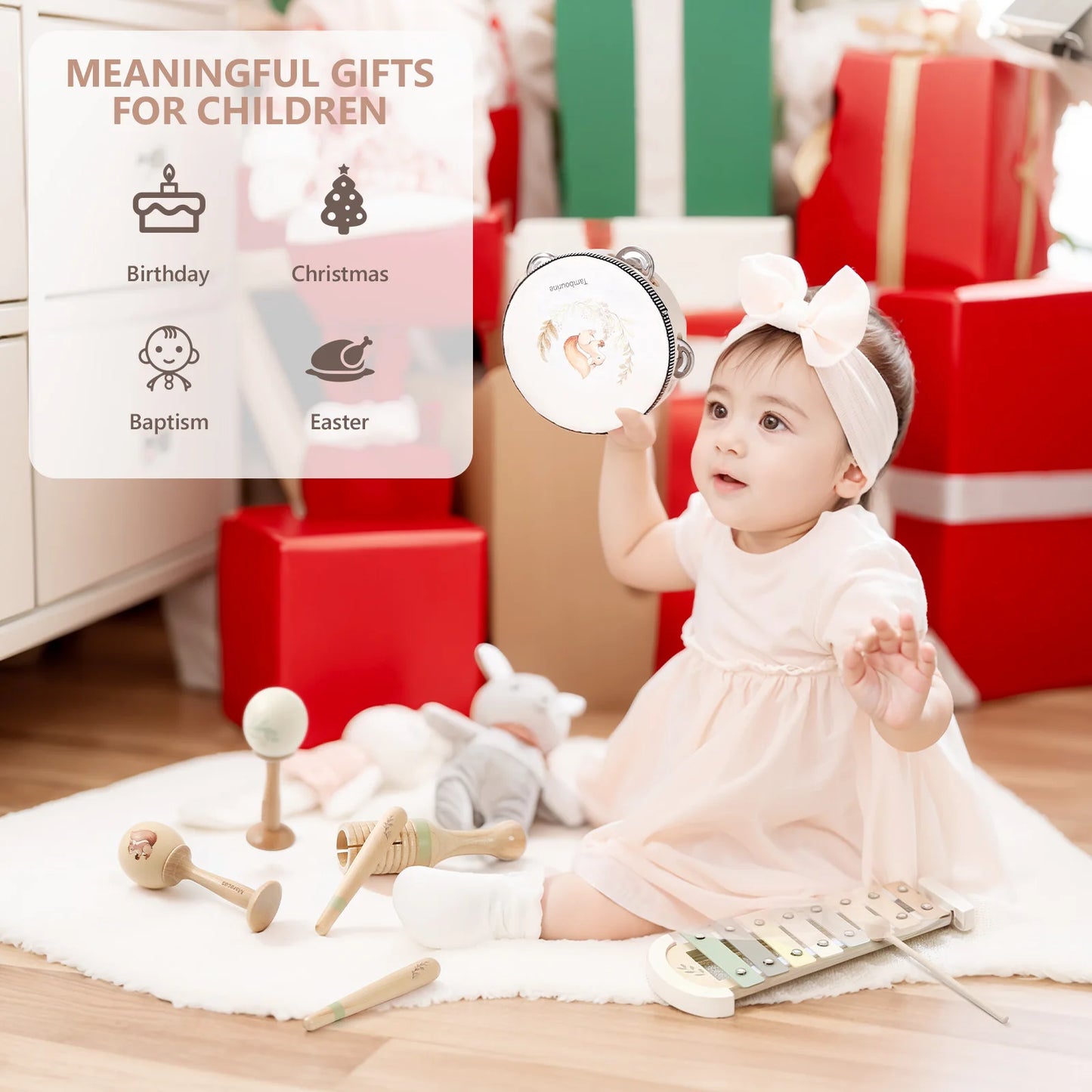 Montessori Musical Instruments for Children Wooden Baby Toys Child Musical Instrument Toddler Toys Squirrel Instrument Sets Gift