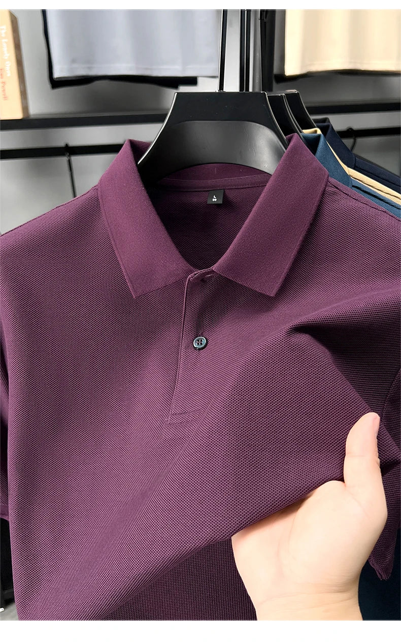 100% pure cotton men's short sleeve polo shirt high-quality classic solid color summer business casual comfort versatile T-shirt