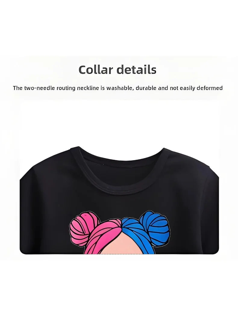 Summer Girls Casual T Shirts Fashion Printed Children's Short Sleeve Tops Kids Breathable Comfy Outdoor Tee Black Pink White