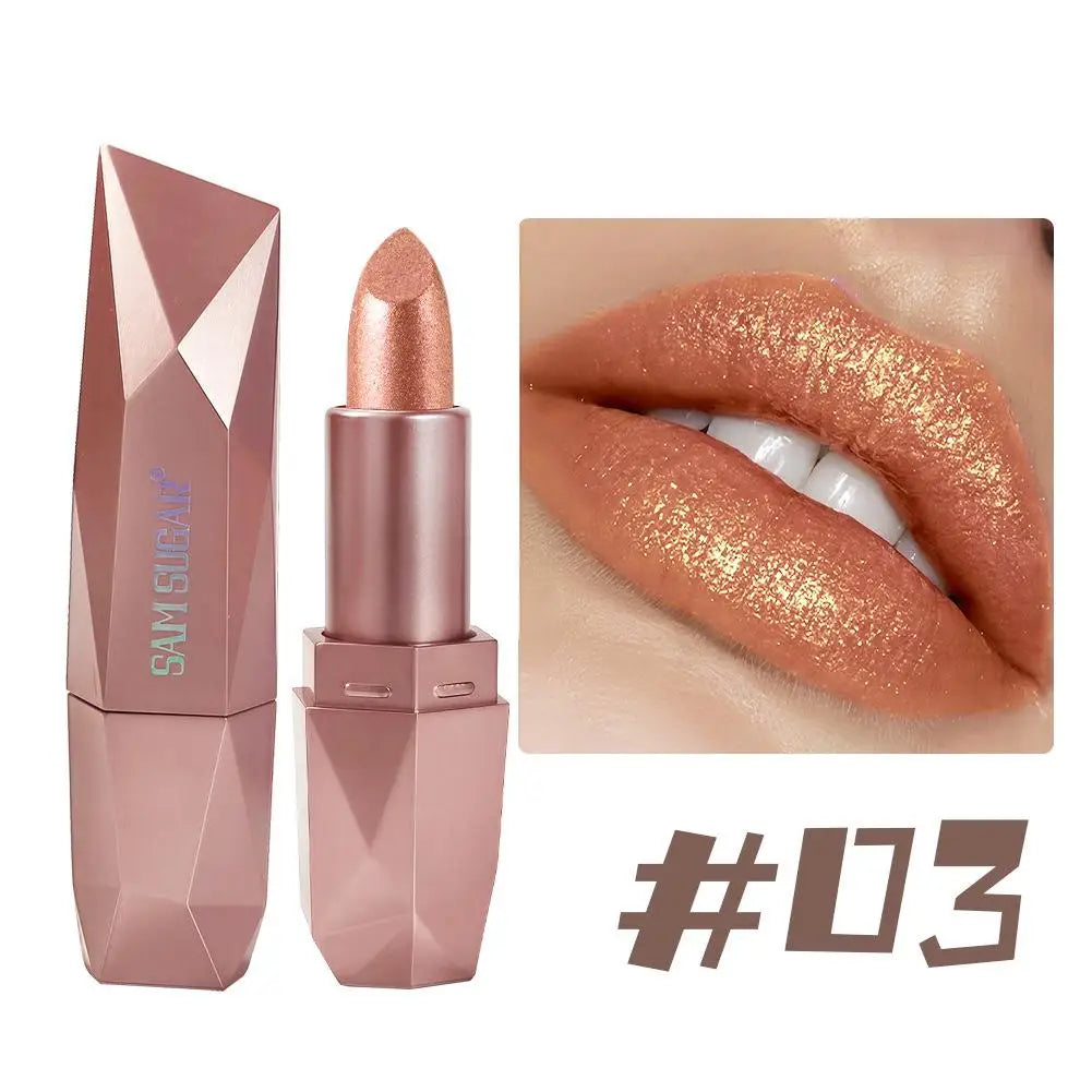Dark Purple Diamond Metallic Glitter Lipstick Waterproof Long-Lasting Pearlescent Highly Pigmented Lip Tint Sparkling Lip Gloss