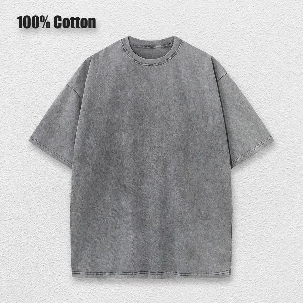 American Hip Hop Men's 100% Cotton Washed Street Style T-Shirt Summer New Retro Fashion Men's and Women's Streetwear