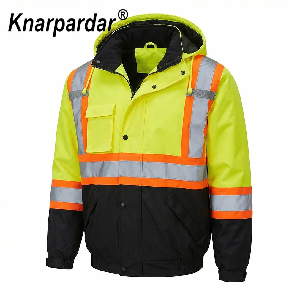 Winter Black Jacket High Visibility Warm Jacket for Men With Customized Logo Waterproof Jacket Reflective Parka Jacket Workwear