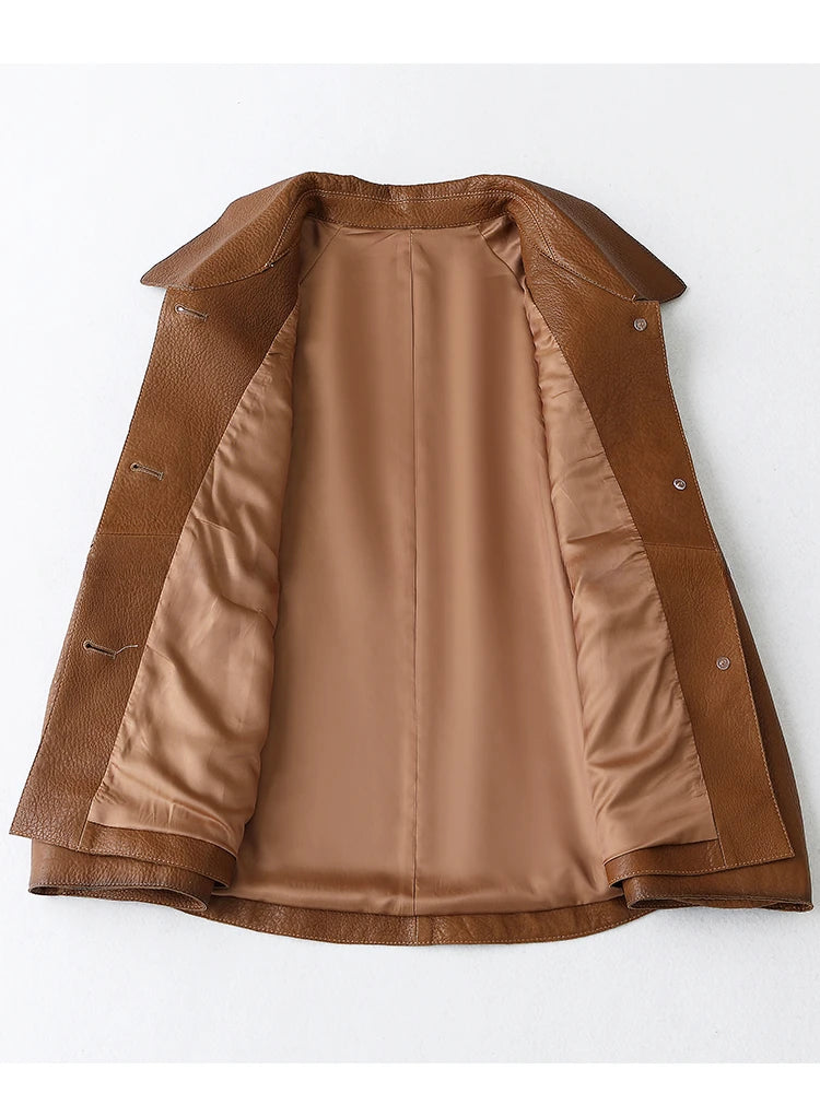 High-end Simple Natural Sheepskin Coats for Women 2025 New Trend Casual Single-breasted Lychee Texture Genuine Leather Jacket