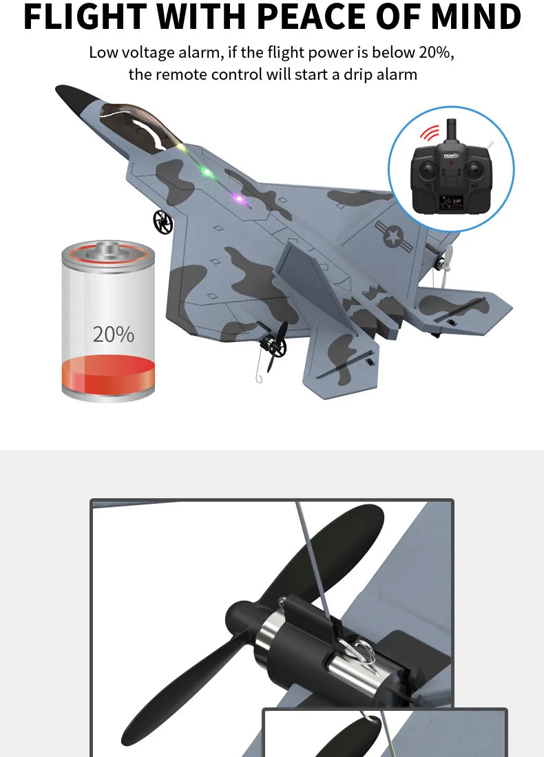 2024 New F22S 2.4G 4CH 3D6G RC Airplane Raptor F22 Warplane WLtoys A180 Upgrade Version LED Light With Gyroscope Out Door Toys