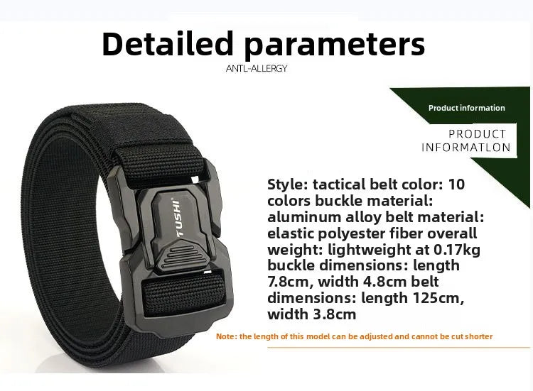 3.8cm Men's Tactical Elastic Belt Aluminum Alloy Quick Release Buckle Wear-Resistant Durable Belt for Tactical Pants Outdoor Hik