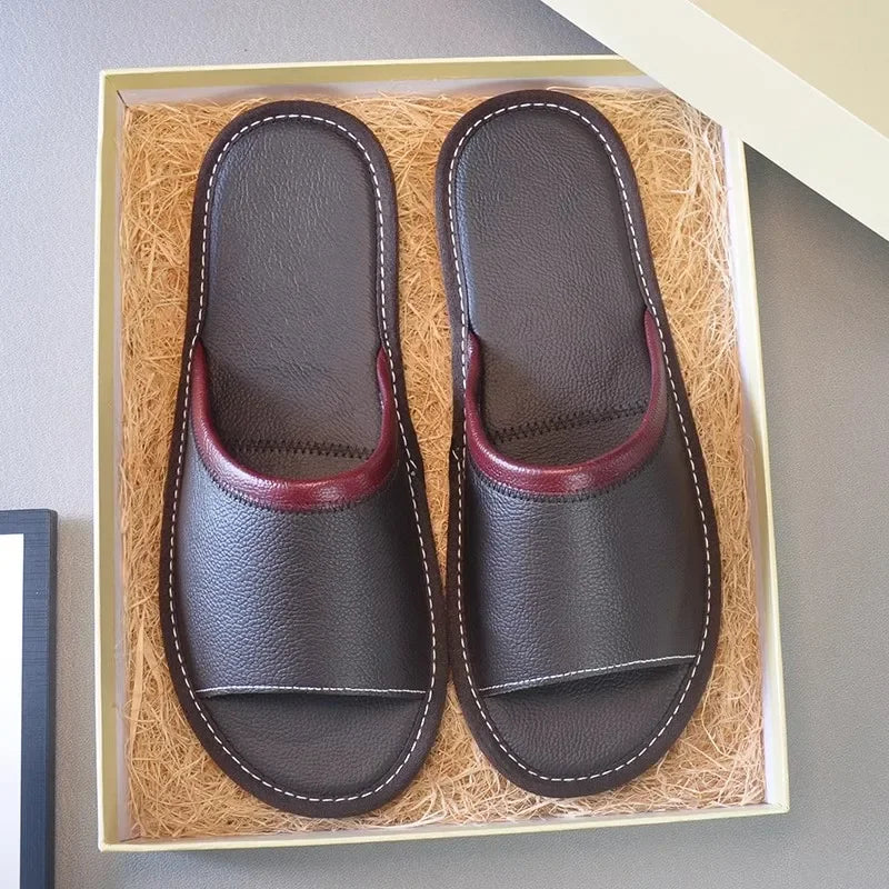 Genuine Leather Couple Summer Indoor Slippers Anti-Slip Women Household Slippers Men Casual Home Shoes